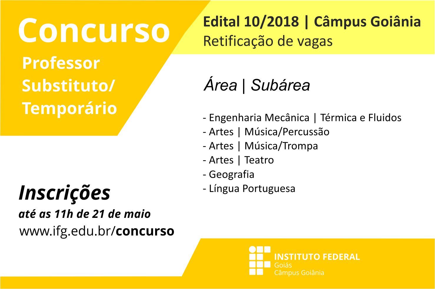 Inscrições no processo seletivo simplificado devem ser feitas de 9 a 21 de maio, na página de Concursos.